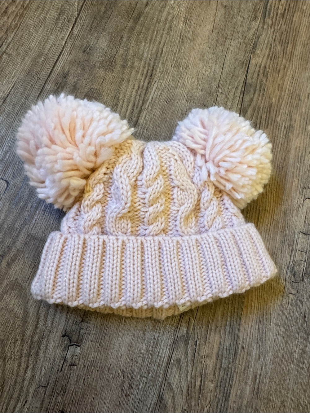 Laura Ashley Pale Pink Double Pom Cable-Knit Beanie
